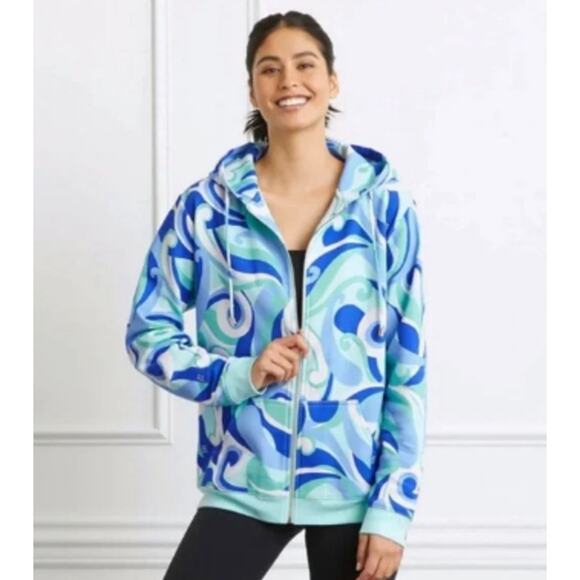 NEW Hill House Allie Zip-Up Hoodie Ocean Kaleidoscope Fleece Blue Womens Small - Picture 1 of 9